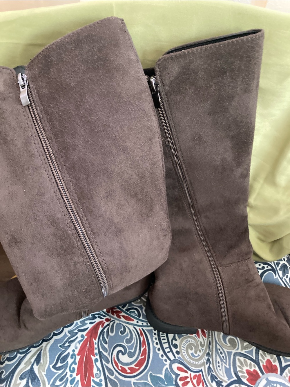Brown Suede Knee-High Boots with Side Zipper